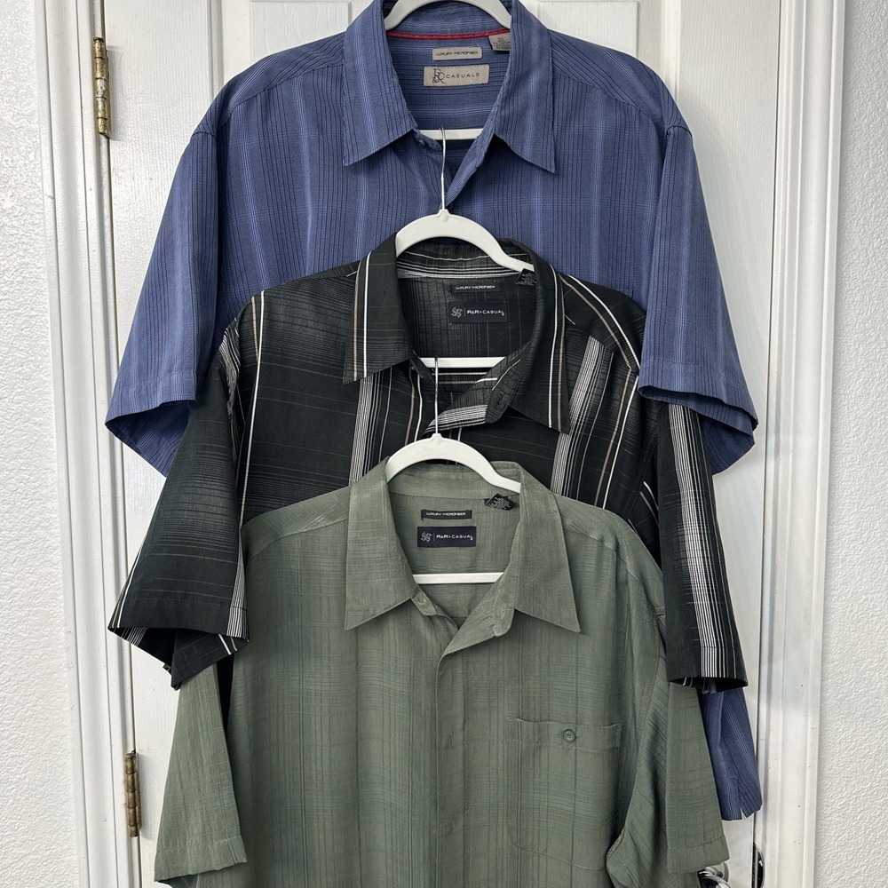 Lot Of 3 R&R Casual Men's XXL Shirts Short Sleeve Button Luxury Microfiber